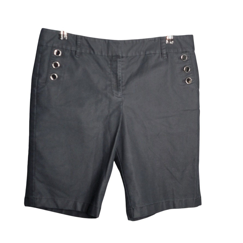Ann Taylor Bermuda Shorts Women 12 Black Sailor Button Front Preppy Classic